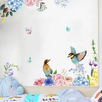 Pictura de cerneală flori și păsări autocolant de perete camera de zi pentru acasă decoratiuni interioare Decalcomanii de fundal Inkjet Sticlă autocolant