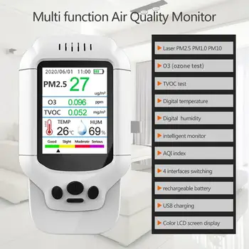 PM2.5/HCHO/TVOC Temperatura Umiditate Monitor AQI Analiza Calității Aerului Tester Detector de Gaze Analizor Instrument de Măsurare