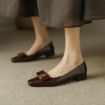 Primavara Toamna din Piele de Brevet Femei Superficial Gura Arc Plat Pantofi Noi Toate-meci Plat Confortabil Pantofi de Lucru de Lux Elegant