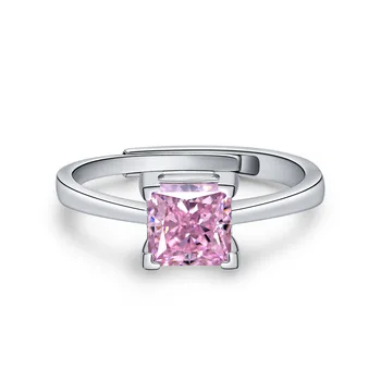 Produs nou S925 argint flori de gheață tăiate inel încrustat pătrat 6*6 diamond roz deschis feminin inel 5A zircon