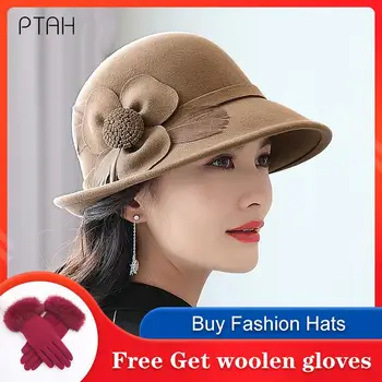 [PTAH] 2021 Pălării Pălării Pentru Femei Nunta Pălărie Temperament Elegant Biserica Toamna Iarna Flori Pălării Capace 100% Lână de Înaltă Calitate