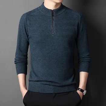 pulover Barbati Chun Zhu cașmir pur pulover dublu pulover gros cu fermoar semi-înaltă guler tricot bottom tricou
