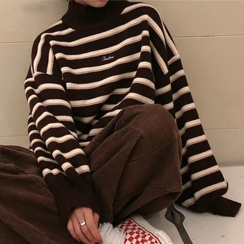 Pulover Femei Simplu Nou Cu Dungi De Primăvară De Iarnă Ulzzang Moda Pentru Femei Student Harajuku Moale Lady Chic Jumperi