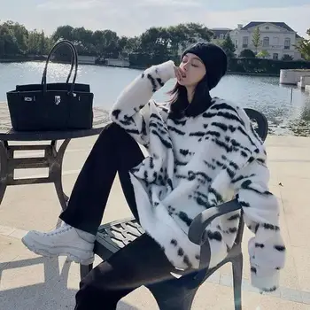 Pulover pentru Femei de Toamna si de Iarna Noi Vrac Versiunea coreeană de Model Zebra Îngroșarea Stil Leneș cu Dungi pulover Pulover