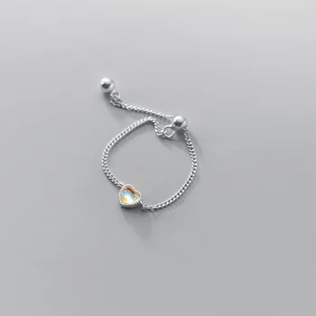 Pur 100% Argint 925 Reglabil Opal Dragoste Inima Inel Pentru Femei Fete Petrecere coreeană Bijuterii Fine Accesorii c015