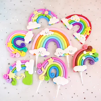 Rainbow Cake Topper Nor Stea Cupcake Decor Canapea Lut Decor Tort de Duș pentru Copii Unul de 1 Happy Birthday Party Decor Copii Fata de Baiat