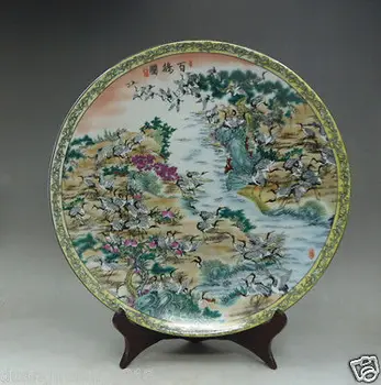 Rare 10 cm Chineză Famille Crescut mână-pictura 100 macara de Porțelan Farfurii mari