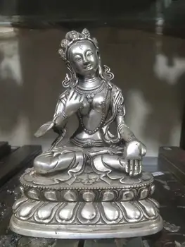 rare vechi de argint statuie,Tronul de Lotus Albastru Tara statuie