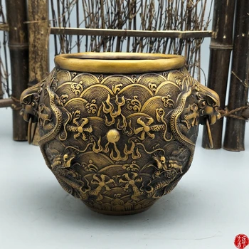 Rare Vechi QingDyansty cupru aur Dragon pearl borcan,cel mai bun de colectare&podoabă