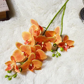 Real 3D touch 2 furci 9 capete artificiale orhidee fluture en-gros de latex flori decorative nunta Phalaenopsis 6pcs / lot