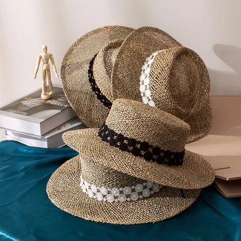 Respirabil Naturale, Ierburi De Mare De Moda Pălărie De Vară Pentru Femei Paie Pălărie Plajă Vizieră De Protecție Pălării De Soare Margine Largă SunhatbDropshipping