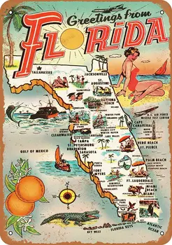 Retro Vintage de Colectie tin Semn 1954 Salutări din Florida Impermeabil fata de Masa