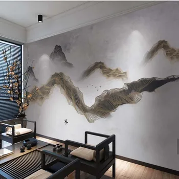 Rezumat Dungă Linie Geometrie Apa de Munte Peisaj Fotografie Tapet pictura Murala pentru Camera de zi Dormitor imagini de Fundal 3 D Chineză