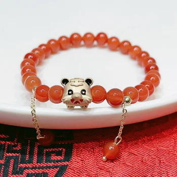 Rose sisi stil Chinezesc noroc sac agat bratari pentru femei retro norocos tigru Anul Nou brățară Bijuterii pentru femei cadouri pentru fata