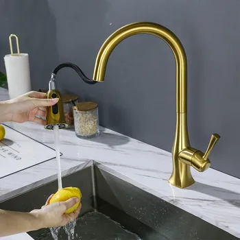 Scoate chiuveta de bucatarie robinet Periat aur alamă robinet de bucătărie de cupru rece robinet de apă caldă cu 3 funcții de bucătărie pulverizator