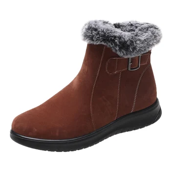 Scurt De Pluș Cizme Femei 2021 Zăpadă Blană Cald Glezna Pantofi De Designer De Iarnă Casual Chelsea Tocuri Joase Cizme De Piele De Căprioară Sport Mujer Pantofi