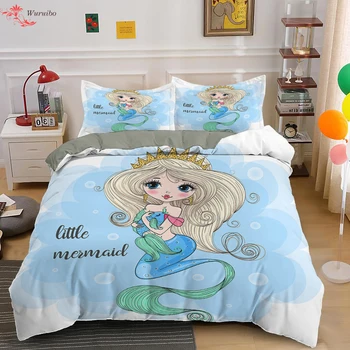 Set de lenjerie de pat pat de copil Plapuma pentru copii pentru Copii pentru Copii și față de Pernă de Desene animate Drăguț Sirena Edredones Niños Fete Printesa Quilt Capac