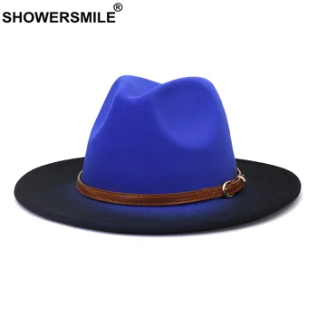 SHOWERSMILE Fedora Pălărie de Culoare Gradient de Pălării pentru Femei Toamna Iarna Margine Largă de Jazz Capace Britanic de Epocă Panama Femei Pălărie de Fetru