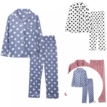 Simplu Bluza Pantaloni Set Natrural Piele-Touch Lady Dot Print Singur Pieptul Bluza Pantaloni Set Pijama Set Homewear Set