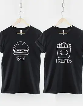 Skuggnas New Sosire Mai buni Prieteni Tricou Burger și cartofi Prăjiți Teuri de Potrivire cel Mai bun Prieten al T-Shirt Set bff Amuzant tricouri Picătură Navă