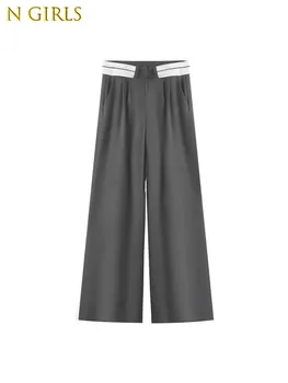 Solid Simplu Moda Vara Overlength Pantaloni Talie Inalta Pentru Femei Costum De Pantaloni Largi Casual De Zi Cu Zi Streetwear Pantaloni Casual