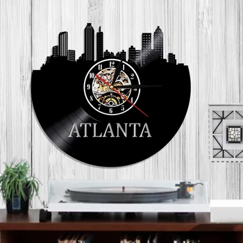 Statele UNITE ale americii Orașului Atlanta Skyline disc de Vinil Ceas de Perete NE Urbanism Vinil Disc Meserii Tăcut Ceas cu Design Modern Georgia Călătorie Cadou