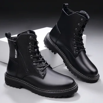 Stil britanic moda barbati toamna iarna cizme negre tendință original pantofi din piele cowboy platforma cizme dantela-up motociclete botas