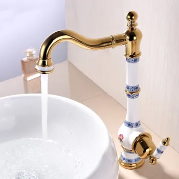 Stil European Gold Baie chiuveta de robinet de Lux Înalt bazin Toaleta Robinetul de apă Caldă și rece Rafinat ceramica