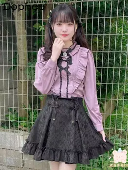 Stil japonez Broderie Dantelă Fusta Plisata pentru Femei 2023 Primavara-Vara Noi de Talie Mare Sweet Lolita Fusta Mini Faldas Mujer