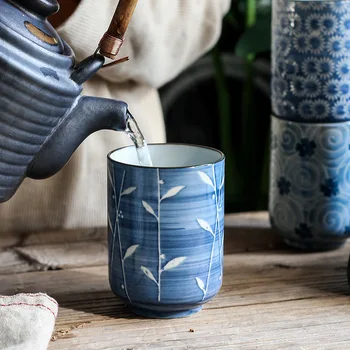 Stil japonez de Mână-pictat Albastru și Alb Portelan Ceașcă de Ceai Fără Mânere Acasă Creative Direct Cana Cana Ceramica