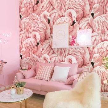 Stil Nordic tapet roz flamingo fata de inima tapet de fundal dormitor living modern minimalist printesa pulbere.