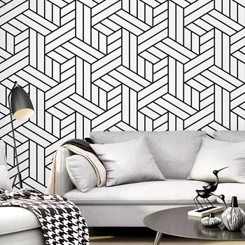 Stil Nordic tapet uri TV de fundal alb și negru grila geometrice dormitor living modern, simplu, web celebritate caracteristici