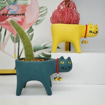Strongwell Ceramice Moderne Ghiveci Mini Pisica Model Animal Suculente Saguaro Ghiveci Decor Acasă Creative Grădinărit Vase
