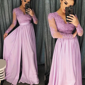 SuperKimJo Vestidos Violet Prom Rochii Cu Maneci Lungi V-Neck Lace Aplicatiile De Margele Elegant Rochie De Bal Vestido De Fiesta Largo