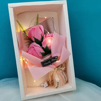 Săpun de Trandafir Artificiale Buchet de Flori cu Lumina LED-uri de Nunta de Decorare Suvenir Ziua Îndrăgostiților pentru Prietena Cadou Cutie de Flori