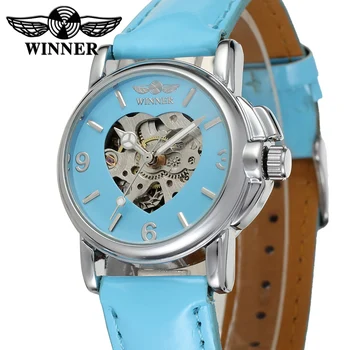 T-CÂȘTIGĂTOR ceas Albastru dragostea model elegant și intelectuală luciu manual mechanical ceas cadou de Ziua Îndrăgostiților