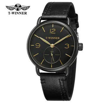 T-CÂȘTIGĂTOR de Moda casual pentru bărbați ceasuri simplu, negru, aur clasic scară de timp curea din piele ceas
