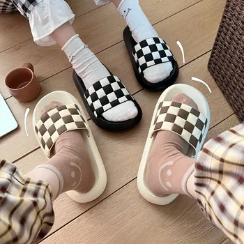 Tablă de șah Acasă Papuci de Vara Etaj Interior Non-alunecare Slide-uri de Femei Hotel de Baie, Cadă Non Alunecare Sandale Casual Pantofi de Designer