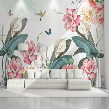 Tapet cu motive florale Pictate manual Plante Flori Personalizate Murală Living Home Decor Tapet Dormitor Decor 3D Foto de Perete de Hârtie