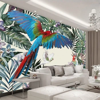 Tapet personalizat 3d foto picturi murale Nordic trase de mână tropicală planta papagal de fundal de hârtie de perete murală papel de parede