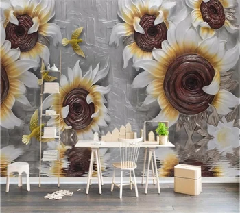Tapet personalizat relief 3D stereo picturi murale floarea soarelui bogat TV de fundal de perete camera de zi dormitor 3d обои cafe hârtie de perete