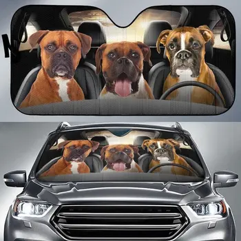 Tigrat Model Boxer Câine de Conducere Auto Parbriz parasolar,Amuzant Boxer Câine de Familie Parasolar Protector Parasolar pentru Masina Camion SU