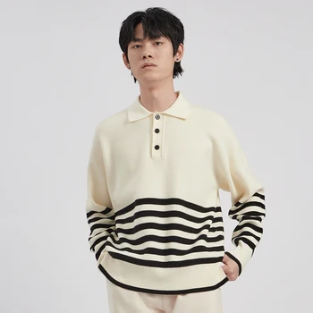 Toamna iarna Moda pentru Bărbați Clasice Pulover cu Dungi Adolescenti POLO Neck Maneca Lunga Stil coreean Simplu Casual Pulover Tricotate Bluze
