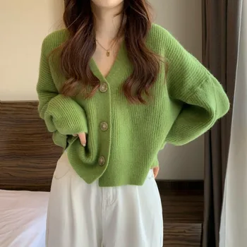 Toamna și Iarna 2022 Noi V-gât Pulover de Toamna cu Maneca Lunga Pulover Cardigan Bluza coreean Haine Femei Culoare Solidă