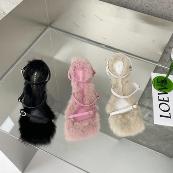 Toamna Și Iarna Femei Pompa de Pantofi 2022 Blană Nouă Nișă de Design de Înaltă Tocuri Femei cu Toc Subtire Catarama Blana de Iepure Sandale