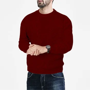 Toamna și iarna noi bărbați tendință tricotate gât rotund pulover de barbati vafe casual culoare solidă de sus