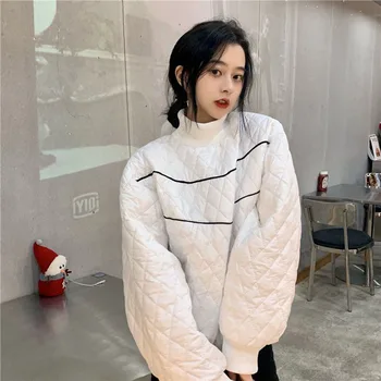 Toamnă Iarnă Stil coreean Femeie Jachete Casual, O-neck Bumbac-Pad Pulover Topuri Largi de sex Feminin Solid Cald Tricou Femei