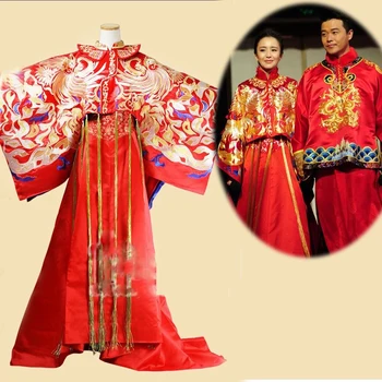 Tong LiYa Chen SiCheng Roșu Nunta Chineză Hanfu Cuplu Costum Seturi Republican Perioadă de Nunta Mireasa si Mirele Hanfu