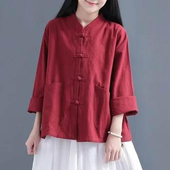 Tradițională Chineză De Îmbrăcăminte Pentru Femei Bluza Guler De Stand Chineză Mandarină Jacheta Lenjerie De Pat Pocket Shirt Doamnelor Chineză Topuri V2783