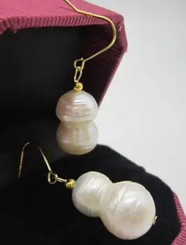 transport gratuit>>>>nobil bijuterii pereche south sea natural alb 13-18mm pearl cercei 14k aur galben cârlig